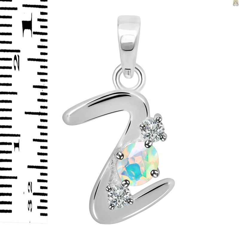 Opal & White Topaz Alphabet Z Pendant OPL-RDA-78.