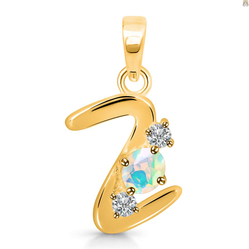 Opal & White Topaz Alphabet Z Pendant OPL-RDA-78.