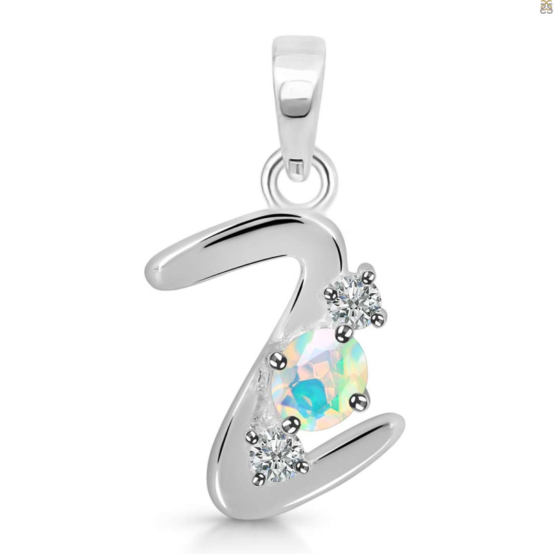 Opal & White Topaz Alphabet Z Pendant OPL-RDA-78.