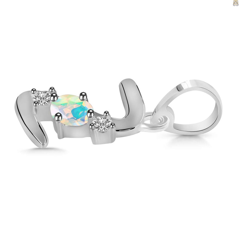 Opal & White Topaz Alphabet Z Pendant