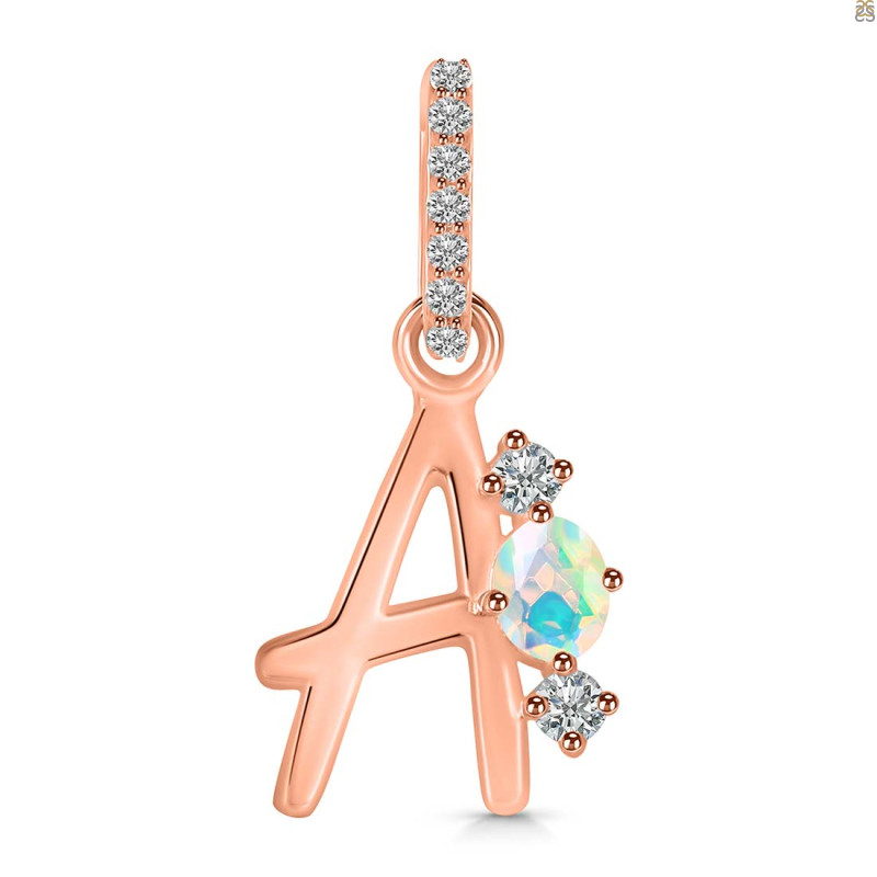 Opal & White Topaz Alphabet A Pendant OPL-RDA-79.