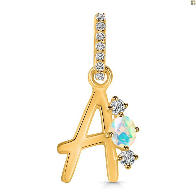 Opal & White Topaz Alphabet A Pendant OPL-RDA-79.