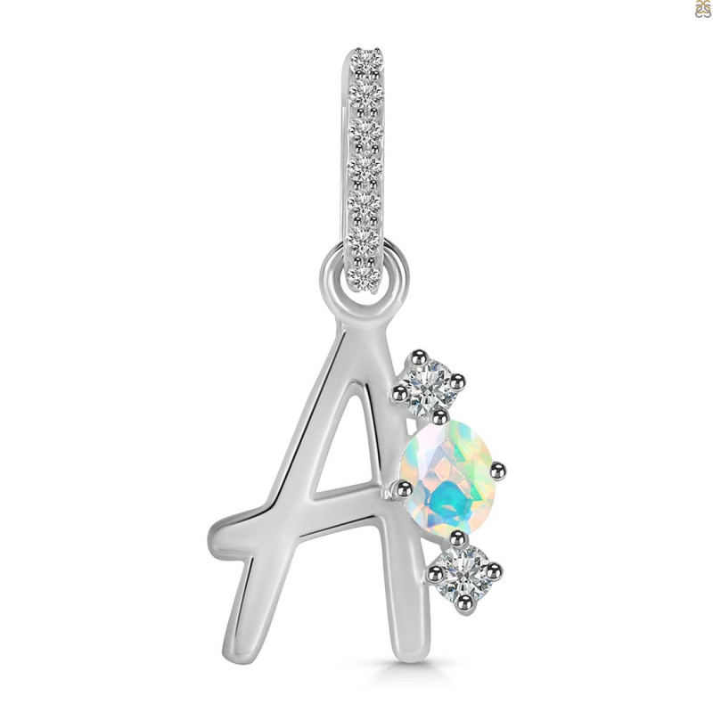 Opal & White Topaz Alphabet A Pendant OPL-RDA-79.