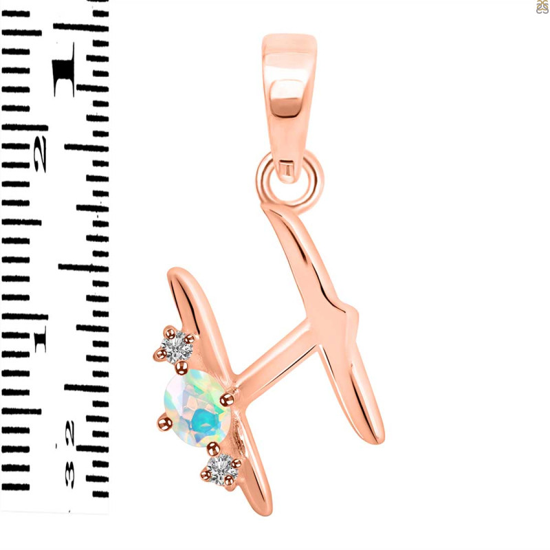 Opal & White Topaz Alphabet H Pendant OPL-RDA-8.
