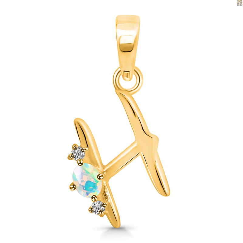 Opal & White Topaz Alphabet H Pendant OPL-RDA-8.