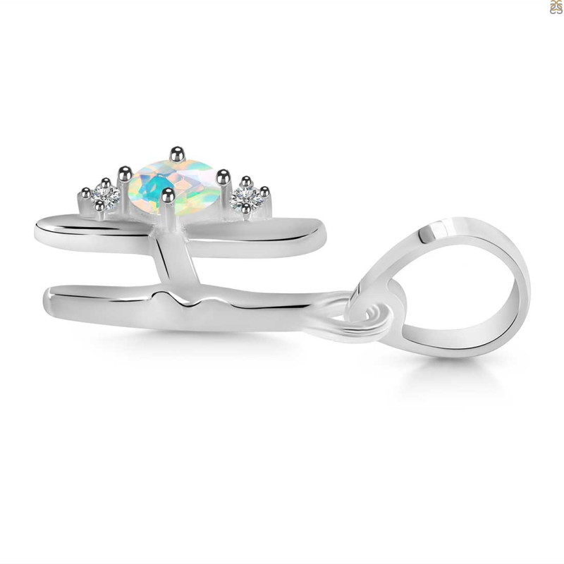 Opal & White Topaz Alphabet H Pendant