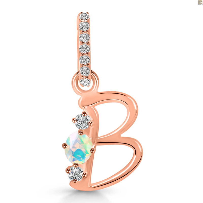 Opal & White Topaz Alphabet B Pendant OPL-RDA-80.