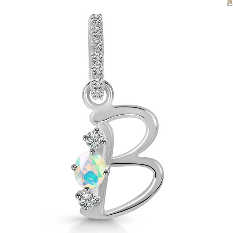Opal & White Topaz Alphabet B Pendant OPL-RDA-80.