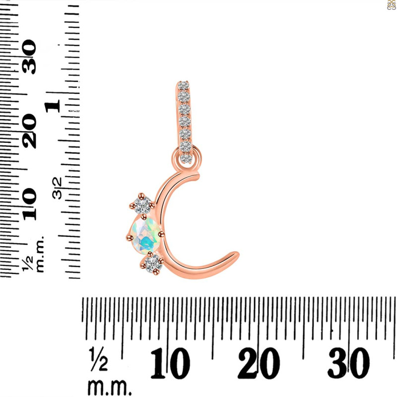 Opal & White Topaz Alphabet C Pendant OPL-RDA-81.