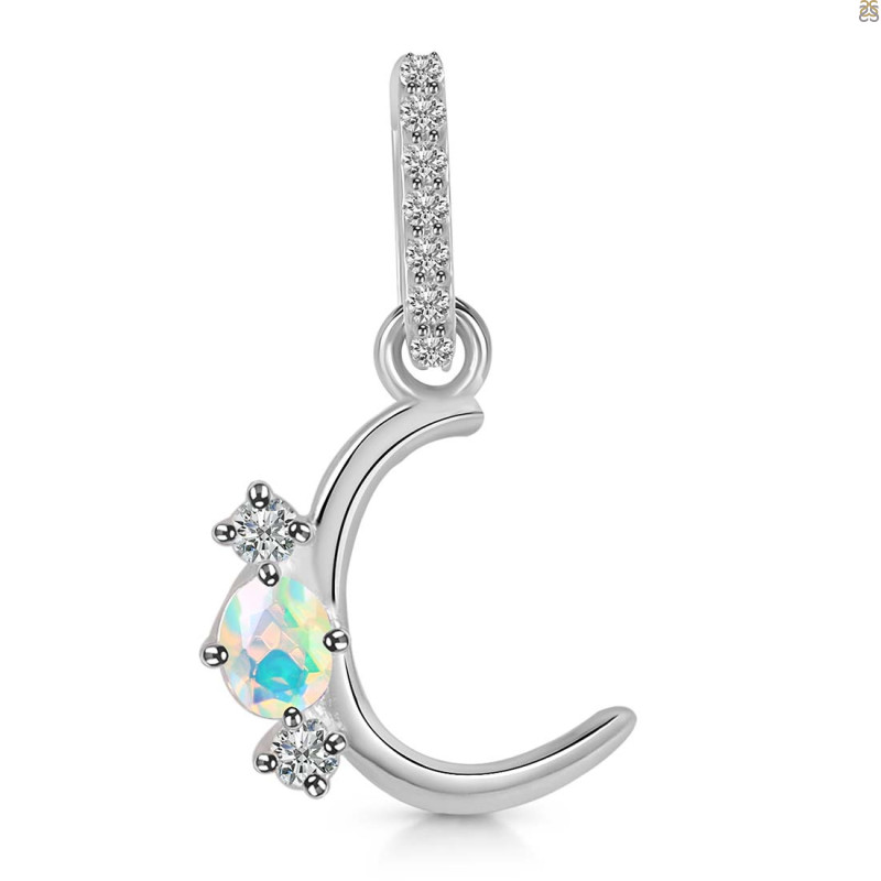 Opal & White Topaz Alphabet C Pendant OPL-RDA-81.