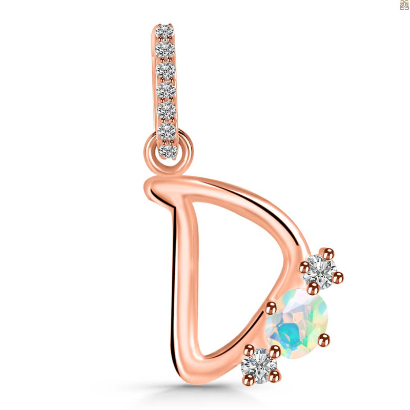 Opal & White Topaz Alphabet D Pendant OPL-RDA-82.