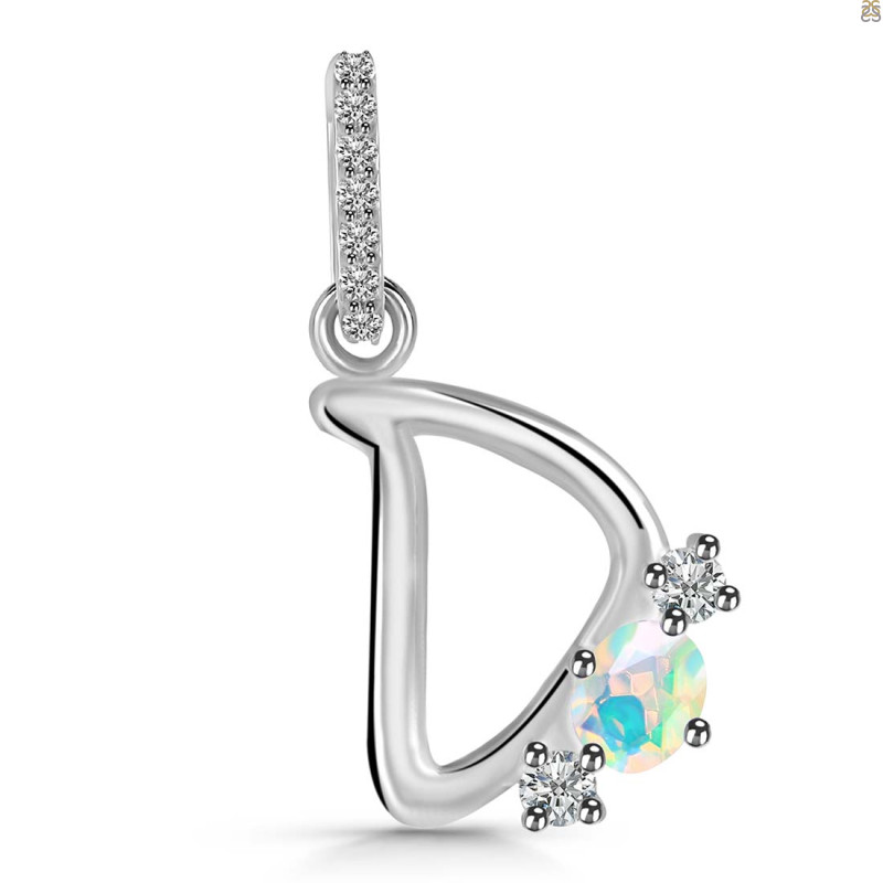 Opal & White Topaz Alphabet D Pendant OPL-RDA-82.