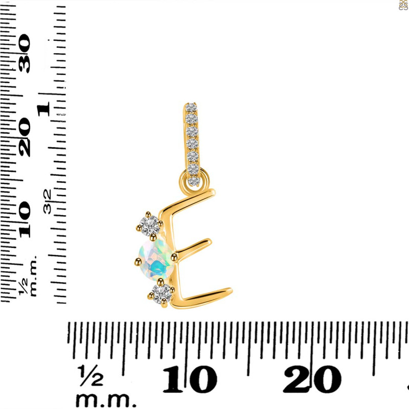 Opal & White Topaz Alphabet E Pendant OPL-RDA-83.