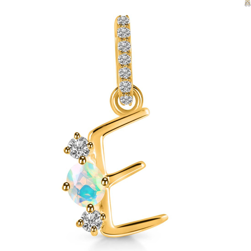Opal & White Topaz Alphabet E Pendant OPL-RDA-83.