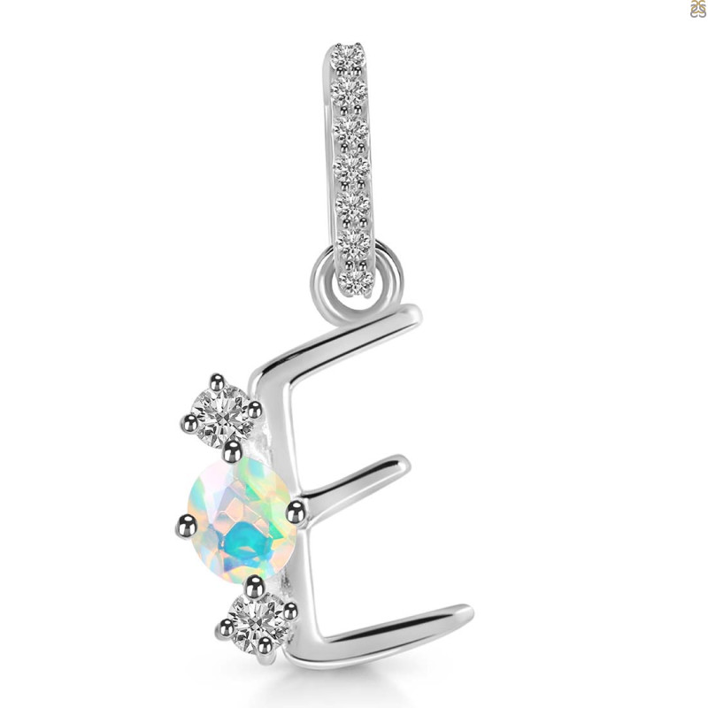 Opal & White Topaz Alphabet E Pendant OPL-RDA-83.