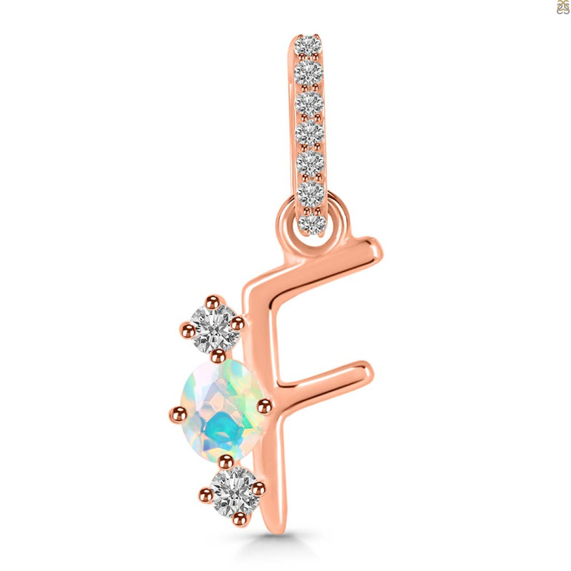 Opal & White Topaz Alphabet F Pendant OPL-RDA-84.