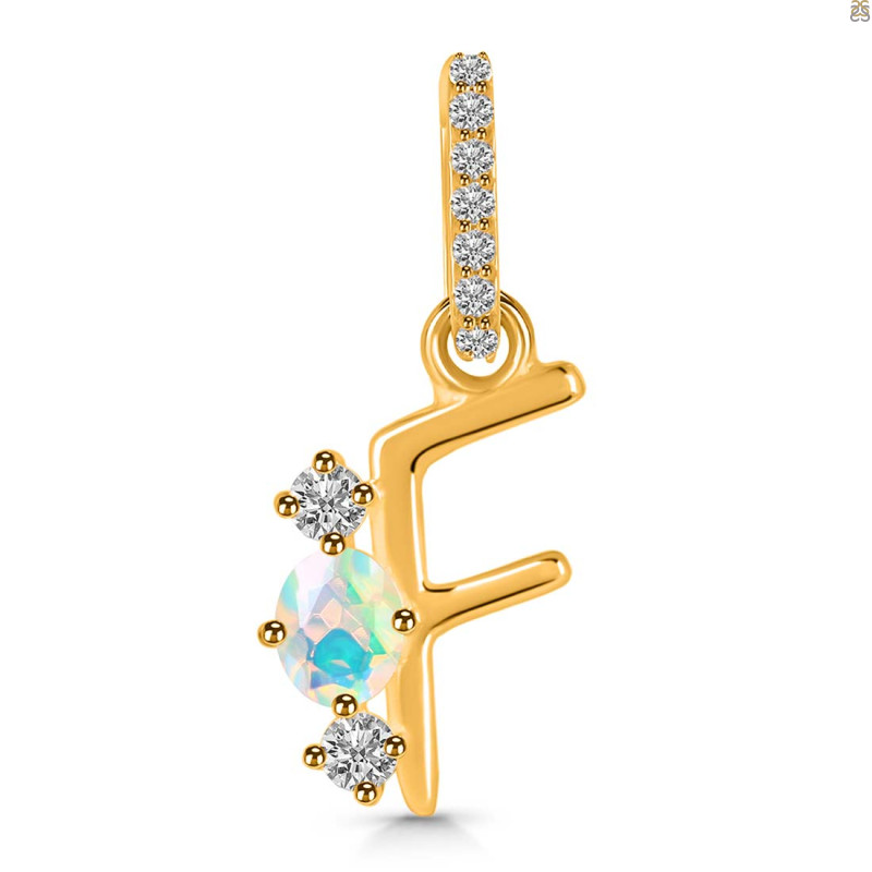 Opal & White Topaz Alphabet F Pendant OPL-RDA-84.
