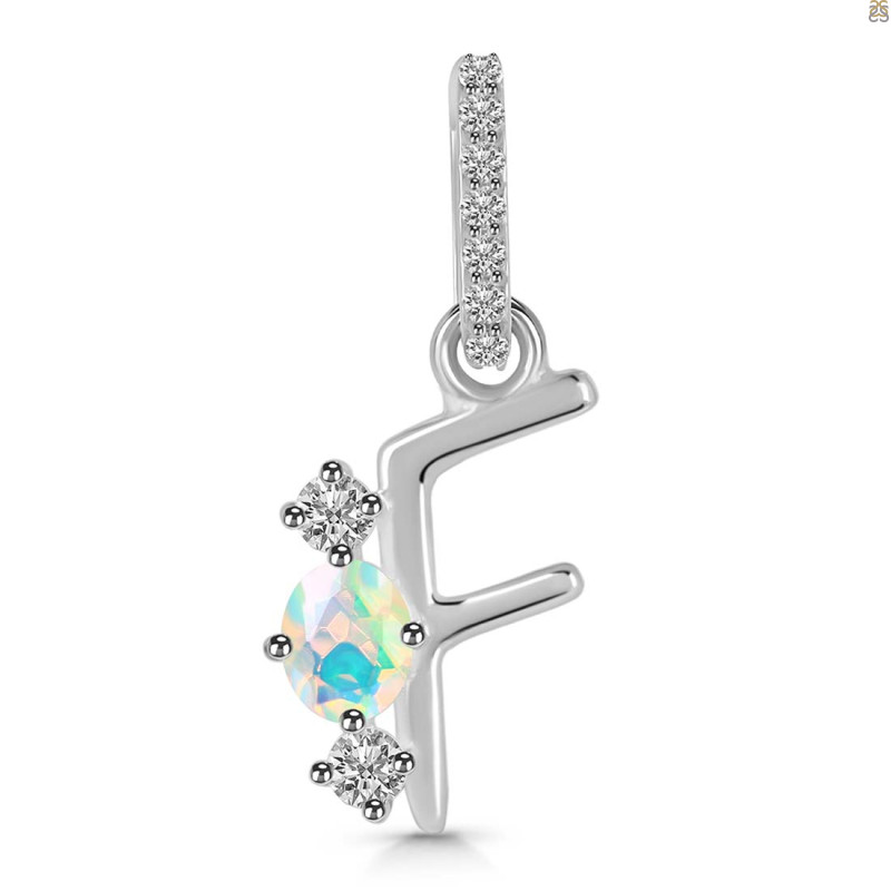 Opal & White Topaz Alphabet F Pendant OPL-RDA-84.