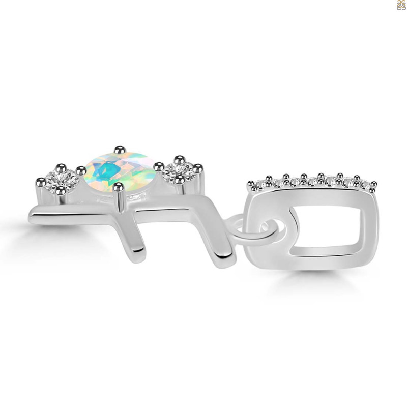 Opal & White Topaz Alphabet F Pendant