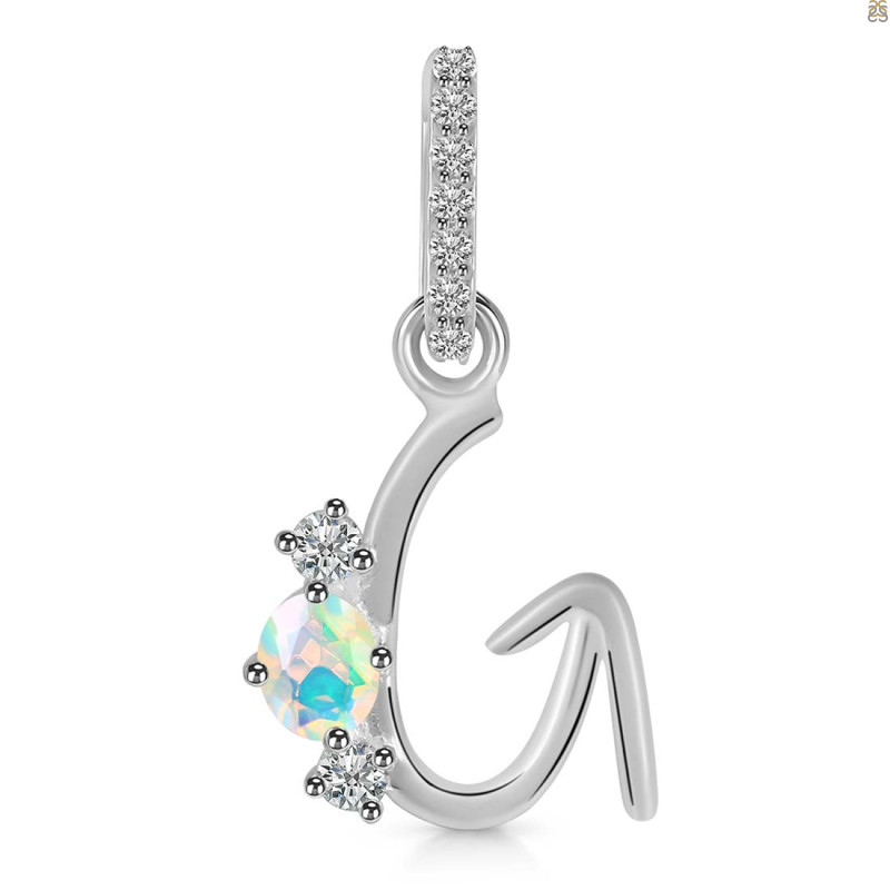 Opal & White Topaz Alphabet G Pendant OPL-RDA-85.