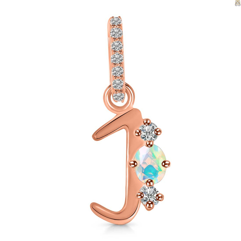 Opal & White Topaz Alphabet J Pendant OPL-RDA-88.