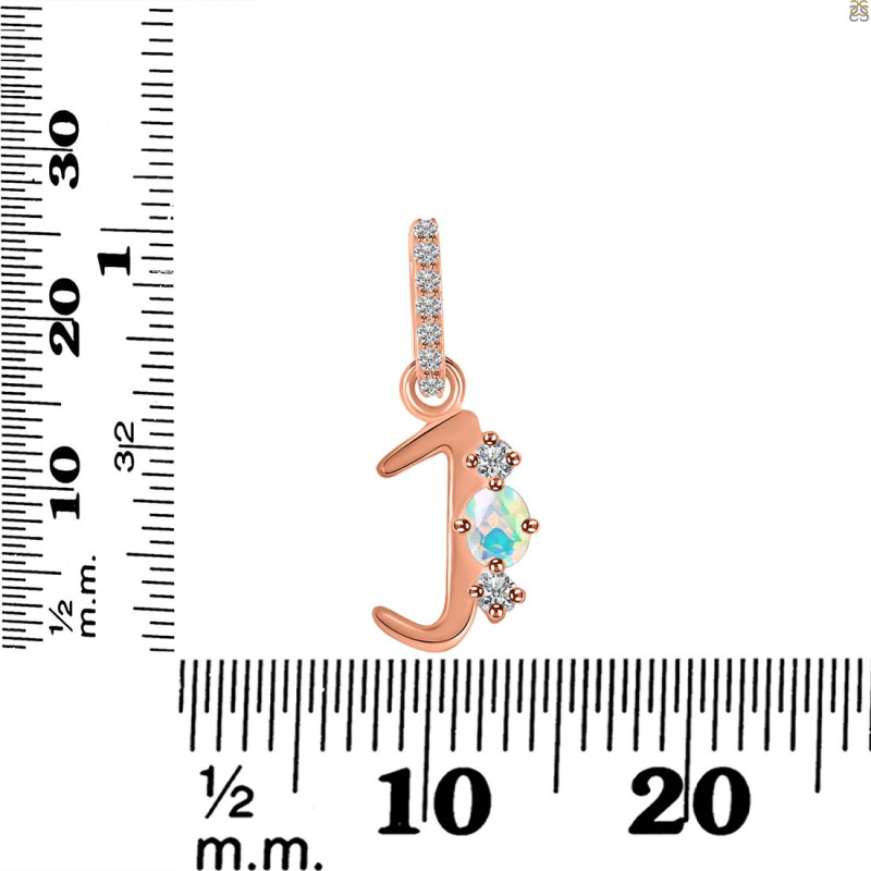 Opal & White Topaz Alphabet J Pendant OPL-RDA-88.