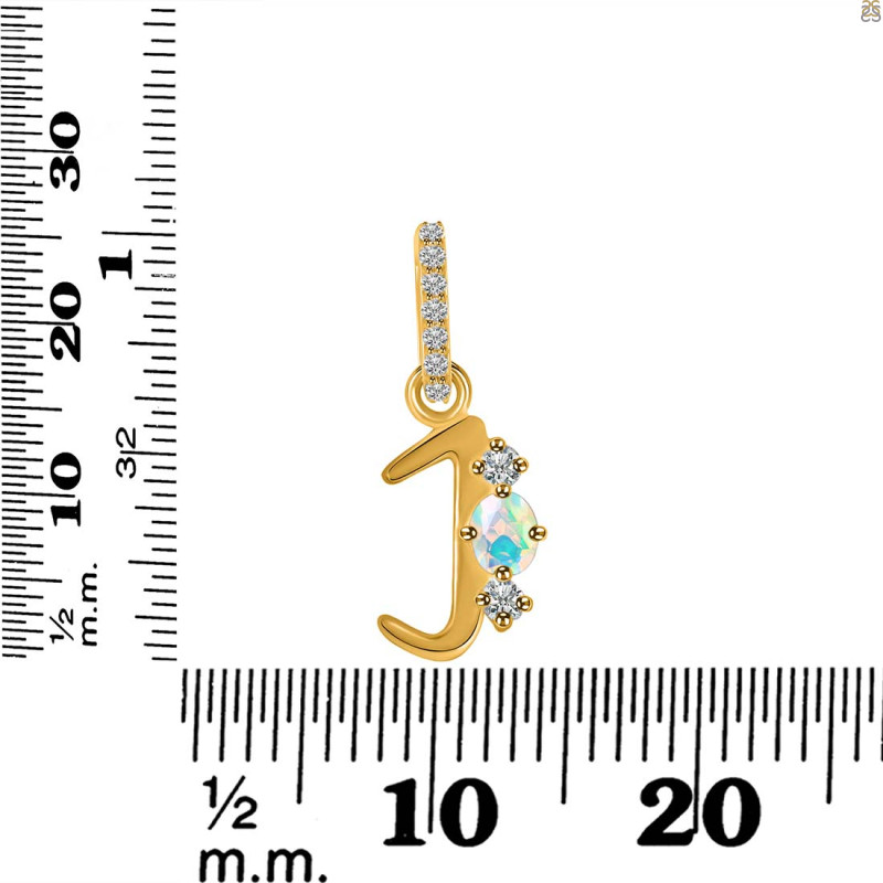 Opal & White Topaz Alphabet J Pendant OPL-RDA-88.