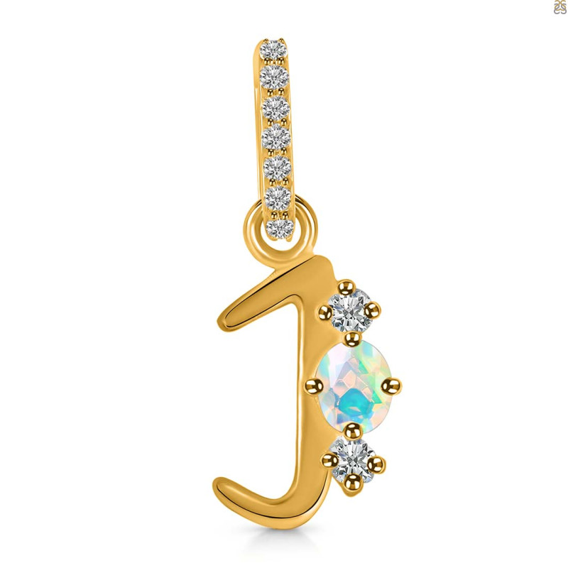 Opal & White Topaz Alphabet J Pendant OPL-RDA-88.
