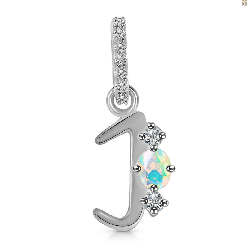 Opal & White Topaz Alphabet J Pendant OPL-RDA-88.
