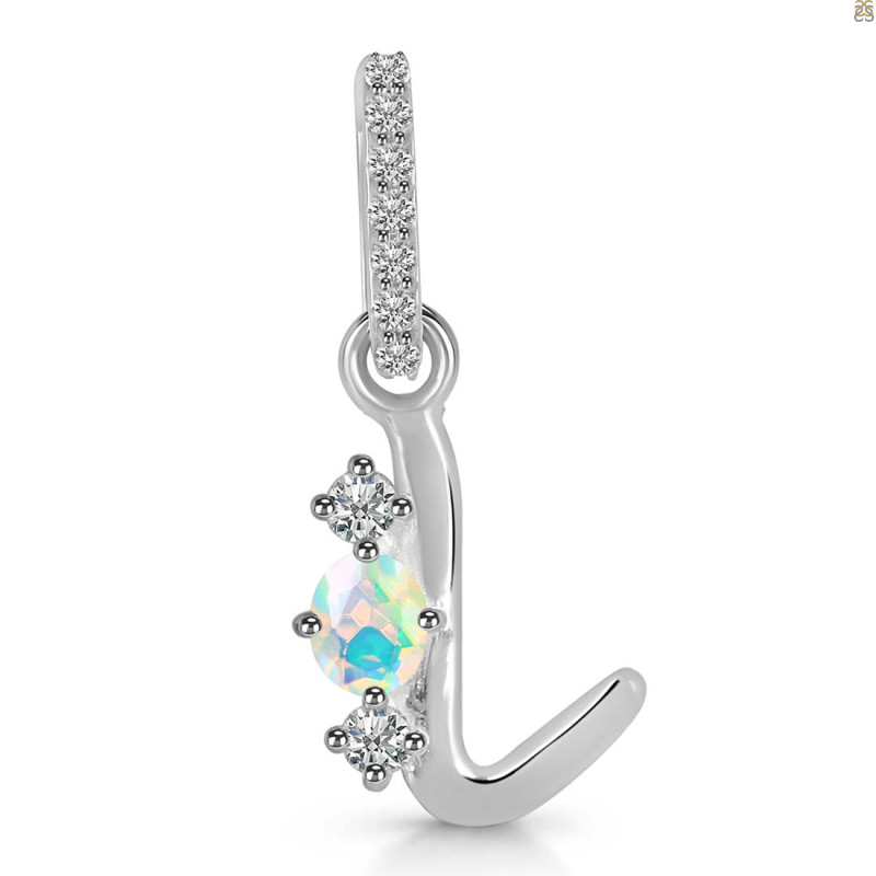Opal & White Topaz Alphabet L Pendant OPL-RDA-90.