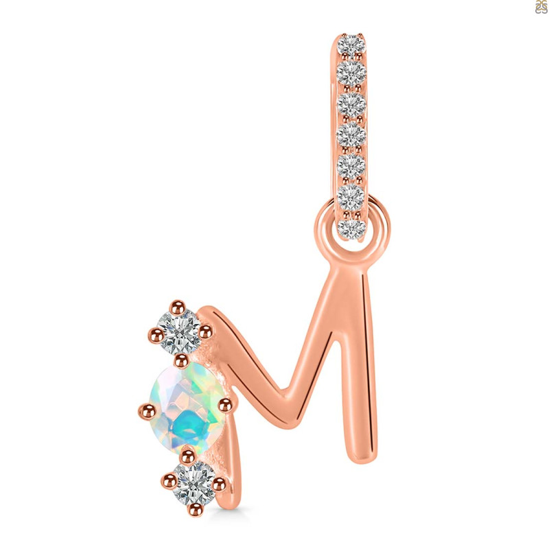 Opal & White Topaz Alphabet M Pendant OPL-RDA-91.