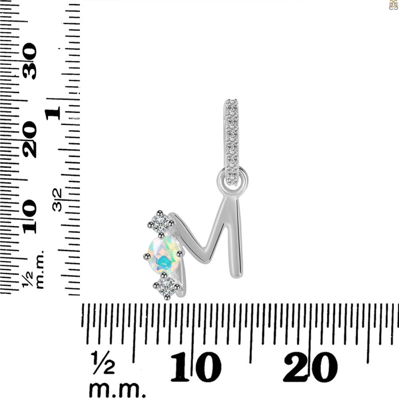 Opal & White Topaz Alphabet M Pendant OPL-RDA-91.