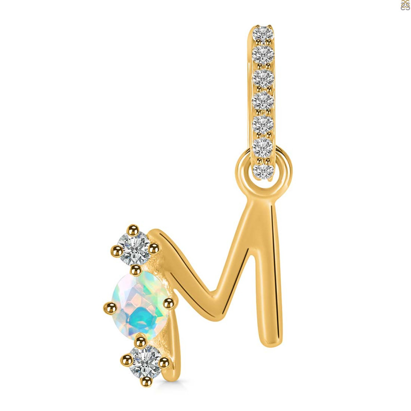 Opal & White Topaz Alphabet M Pendant OPL-RDA-91.