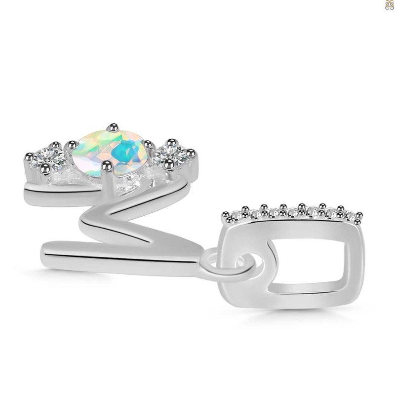 Opal & White Topaz Alphabet M Pendant