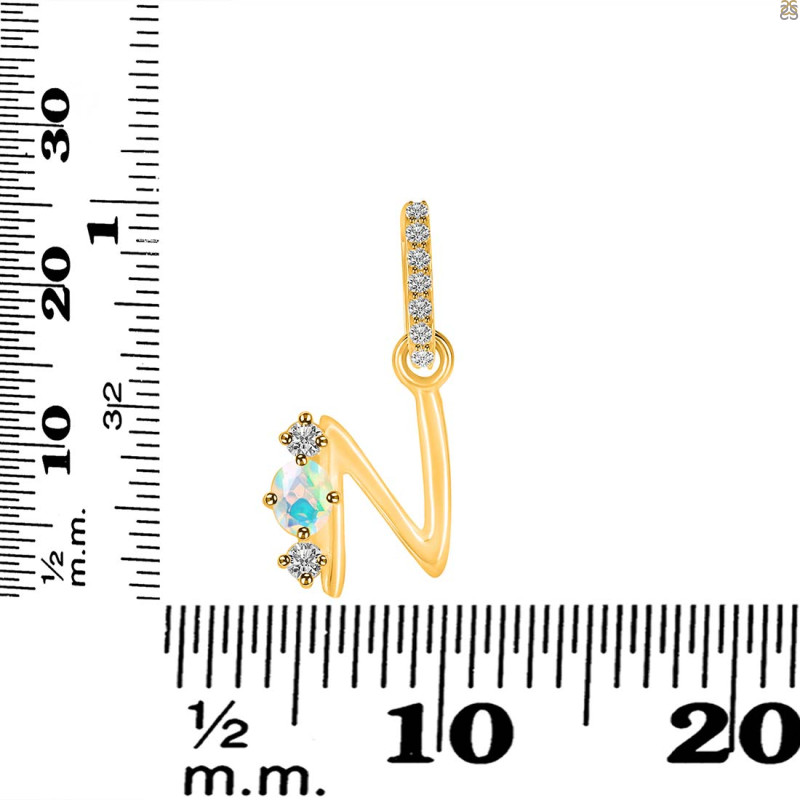 Opal & White Topaz Alphabet N Pendant OPL-RDA-92.