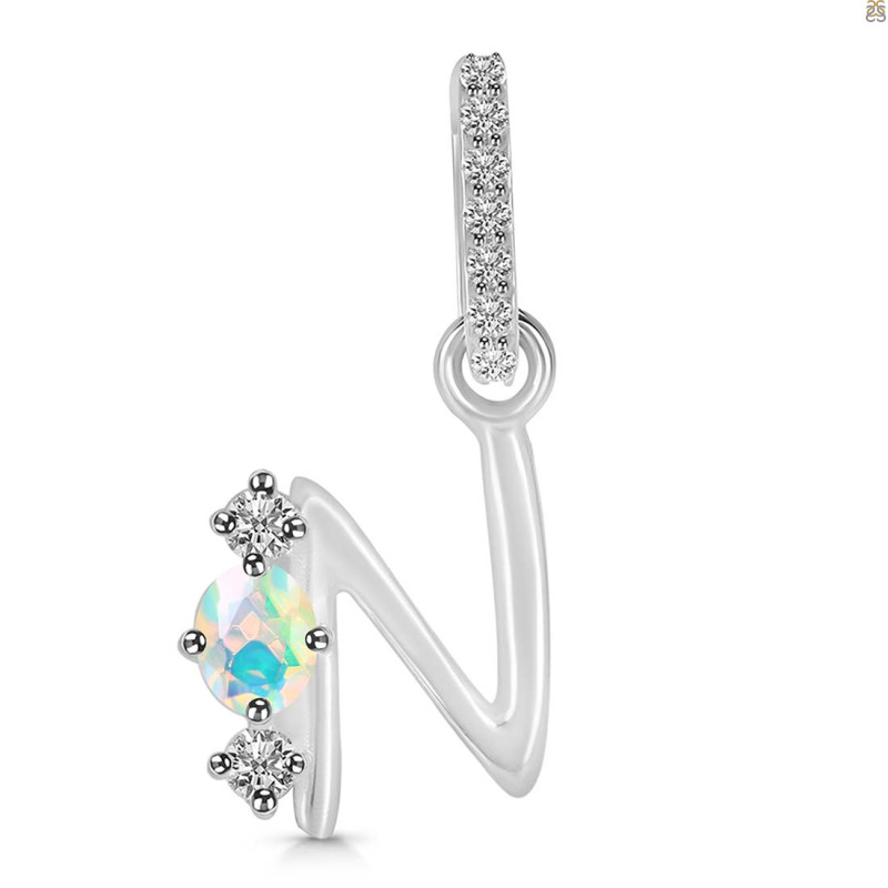 Opal & White Topaz Alphabet N Pendant OPL-RDA-92.