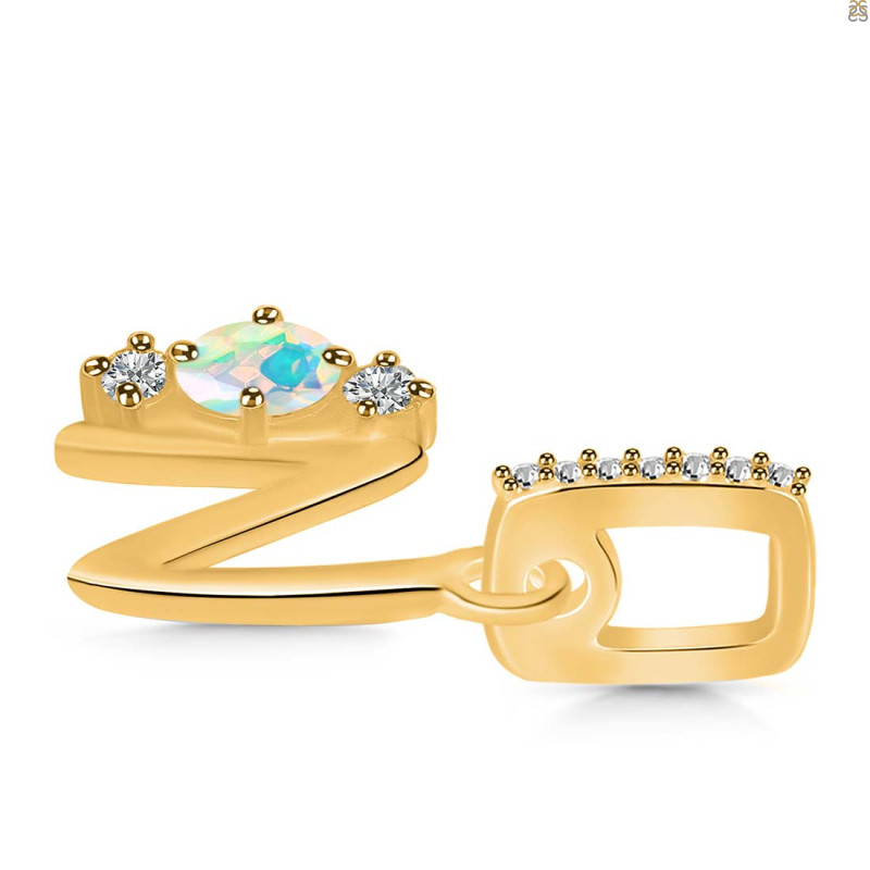 Opal & White Topaz Alphabet N Pendant OPL-RDA-92.