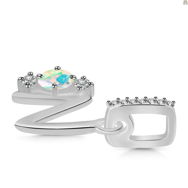 Opal & White Topaz Alphabet N Pendant