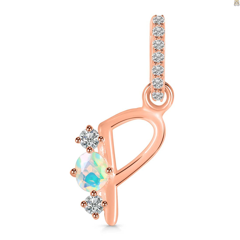 Opal & White Topaz Alphabet P Pendant OPL-RDA-94.