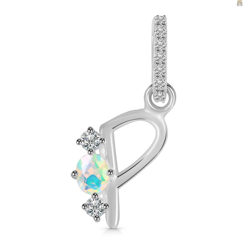 Opal & White Topaz Alphabet P Pendant OPL-RDA-94.