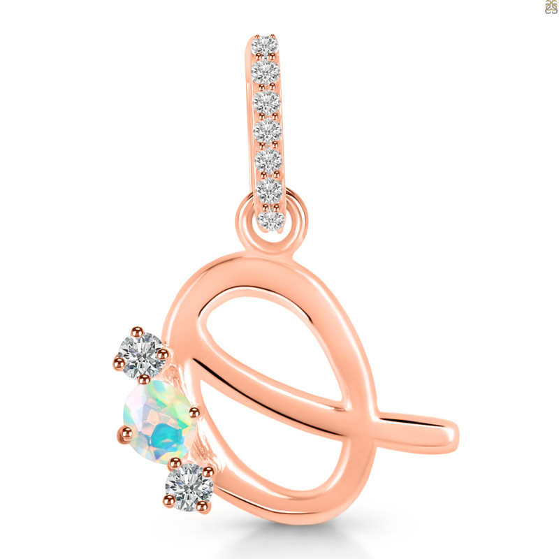 Opal & White Topaz Alphabet Q Pendant OPL-RDA-95.