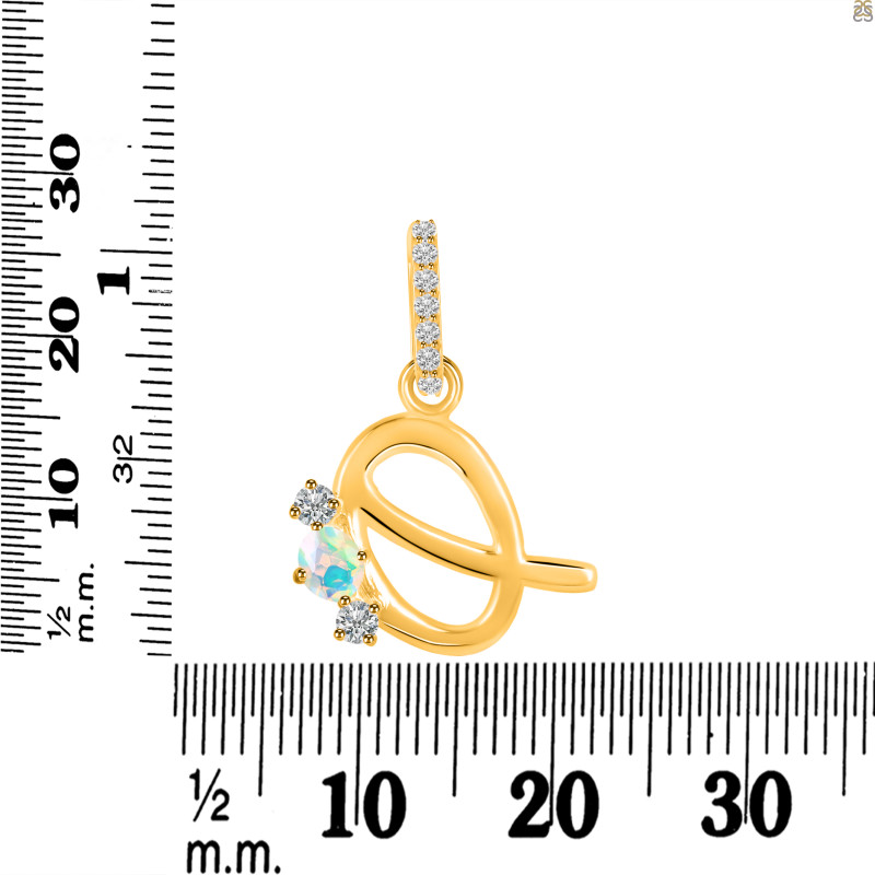 Opal & White Topaz Alphabet Q Pendant OPL-RDA-95.