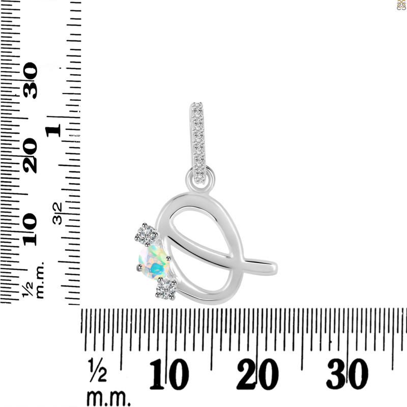 Opal & White Topaz Alphabet Q Pendant OPL-RDA-95.
