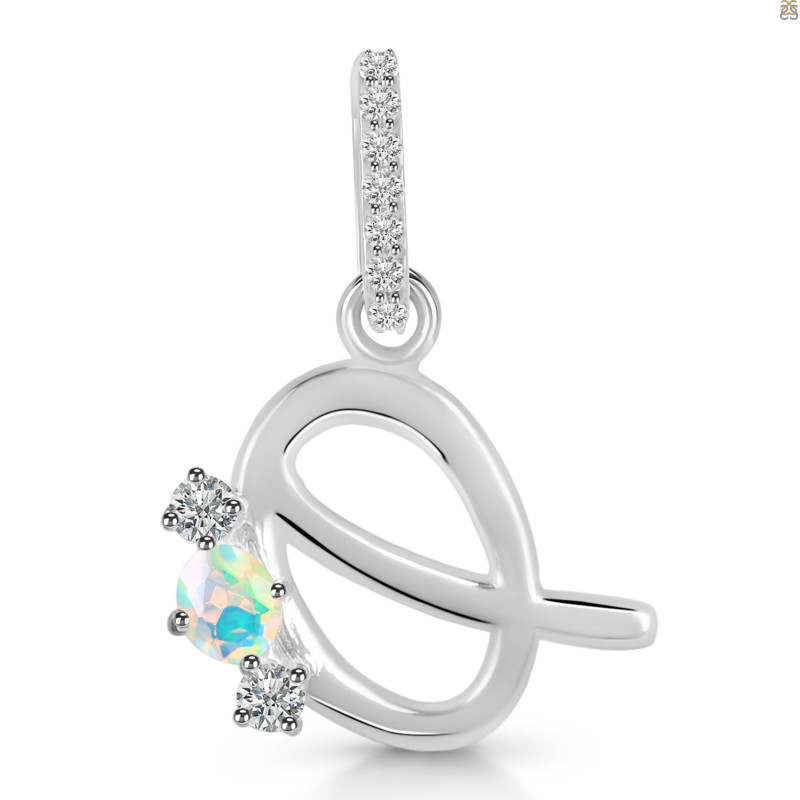Opal & White Topaz Alphabet Q Pendant OPL-RDA-95.