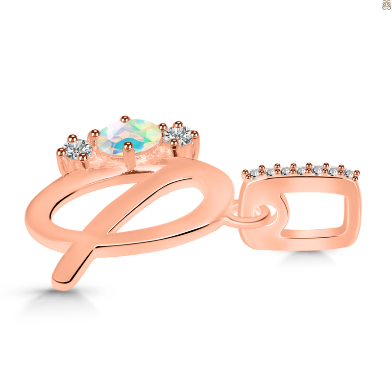 Opal & White Topaz Alphabet Q Pendant OPL-RDA-95.