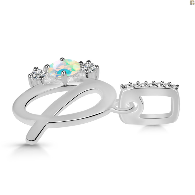 Opal & White Topaz Alphabet Q Pendant