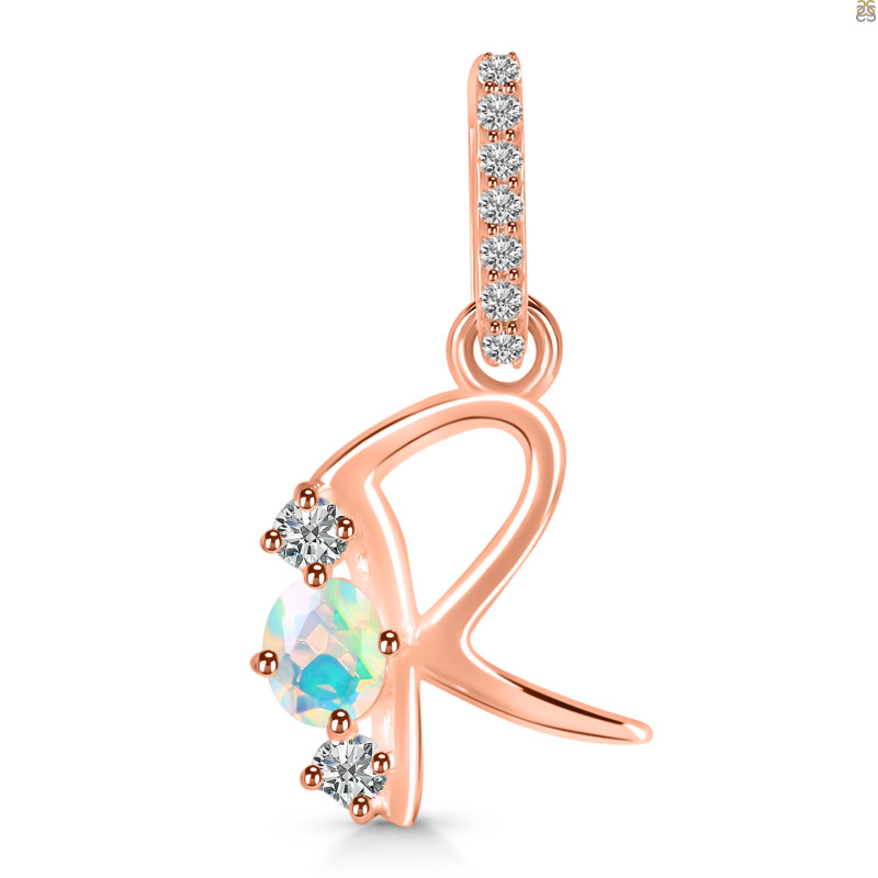 Opal & White Topaz Alphabet R Pendant OPL-RDA-96.