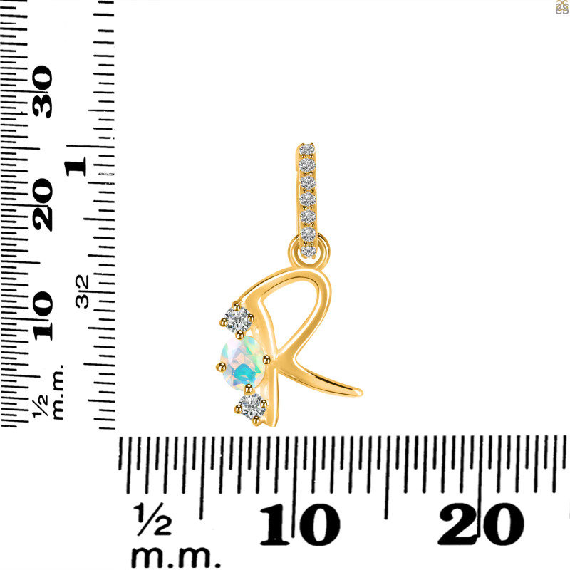 Opal & White Topaz Alphabet R Pendant OPL-RDA-96.