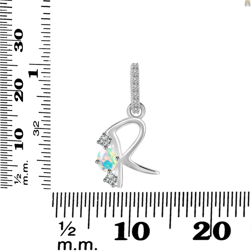 Opal & White Topaz Alphabet R Pendant OPL-RDA-96.