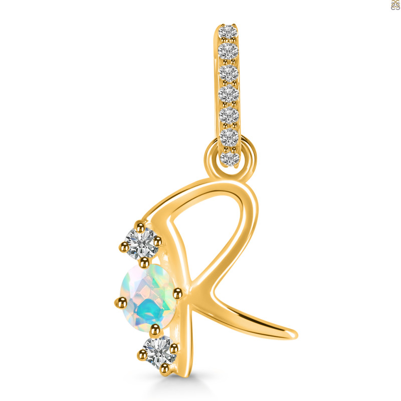 Opal & White Topaz Alphabet R Pendant OPL-RDA-96.